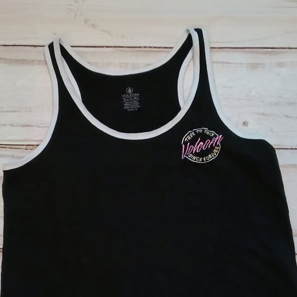 Volcom Womens True To This Since Forever Black And White Neon Sign Tank Top 🌺 - Picture 2 of 7